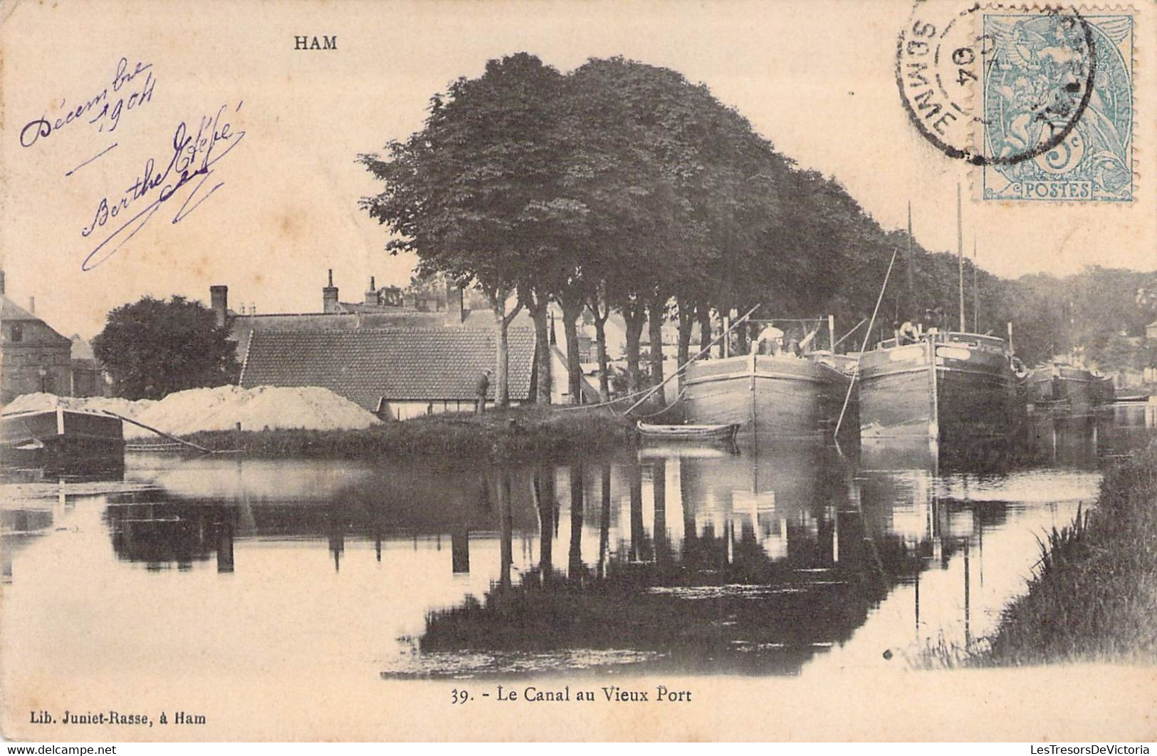 CPA - 80 - HAM - Somme - Le Canal Au Vieux Port - Peniche - Lib Juniet Rasse à Ham - 1904 - Ham