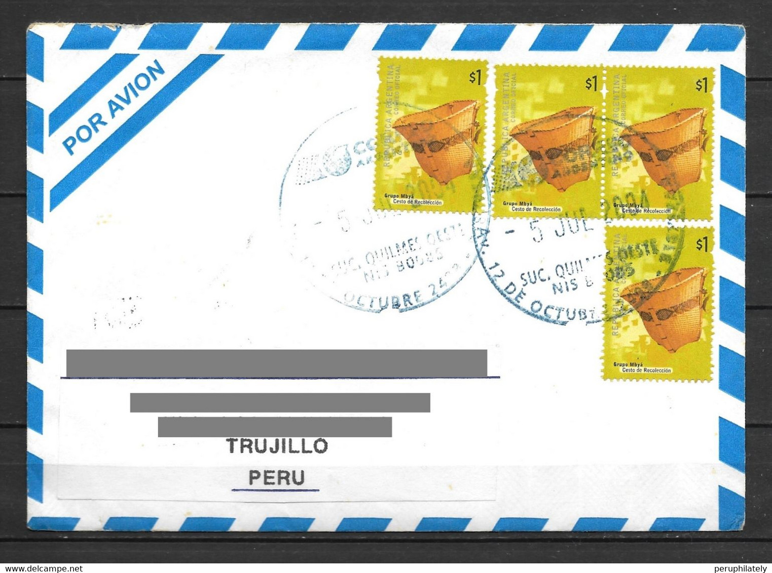 Argentina Cover With Basket Stamps Sent To Peru - Brieven En Documenten