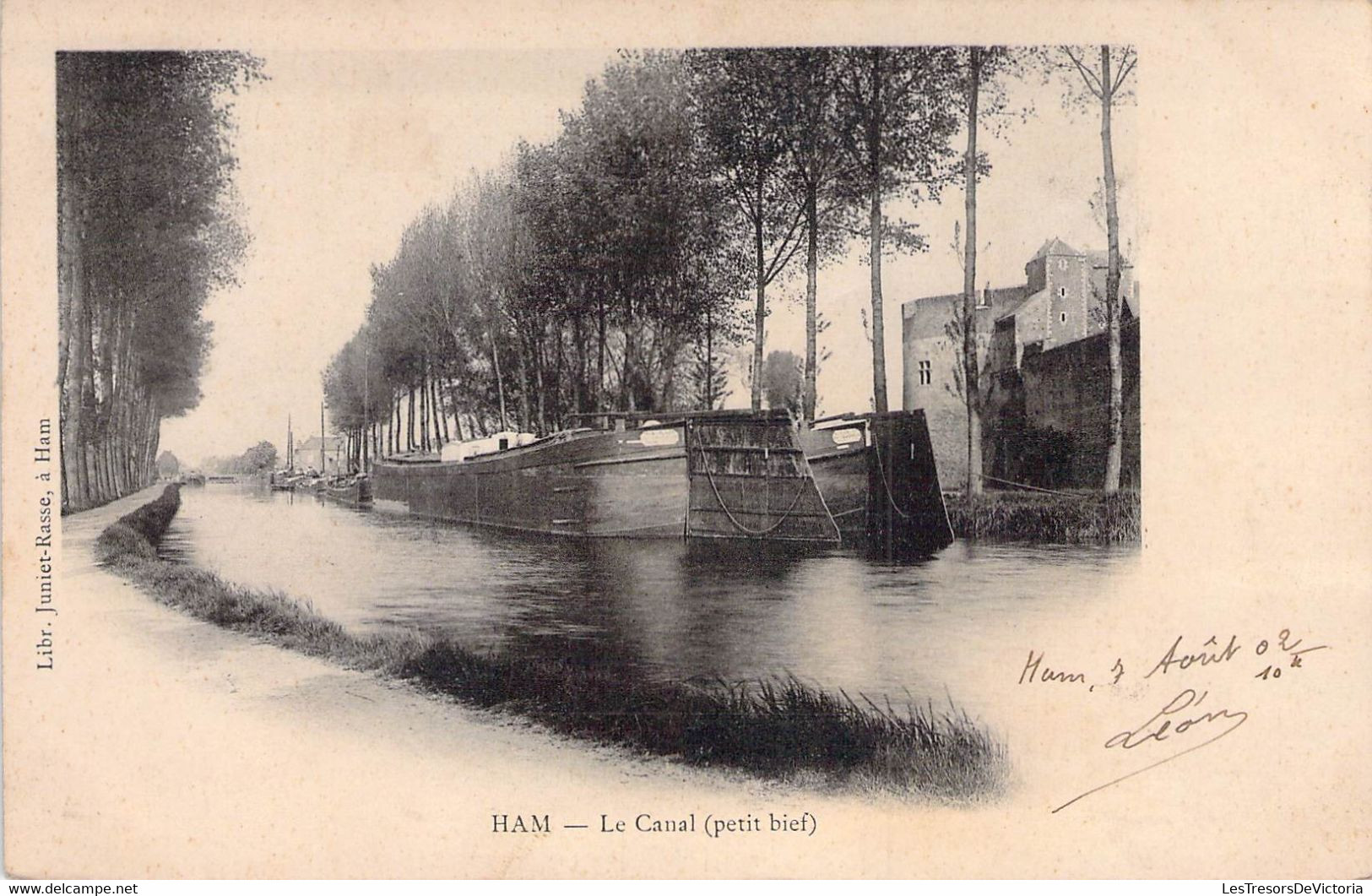 CPA Précurseur - 80 - HAM - Somme - Le Canal - Petit Bief - Peniche - Lib Juniet Rasse à Ham - Dos Non Divisé - Ham