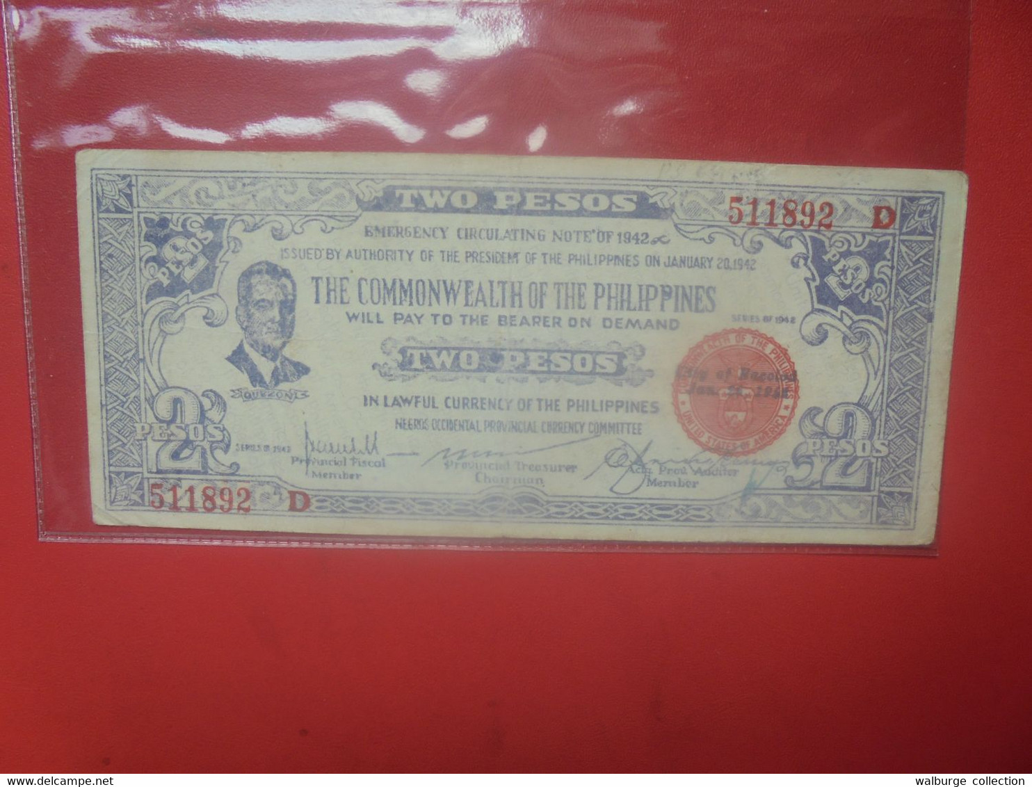 PHILIPPINES 2eme GUERRE-BILLET D'URGENCE 2 PESOS 1942 Circuler (L.10) - Philippines