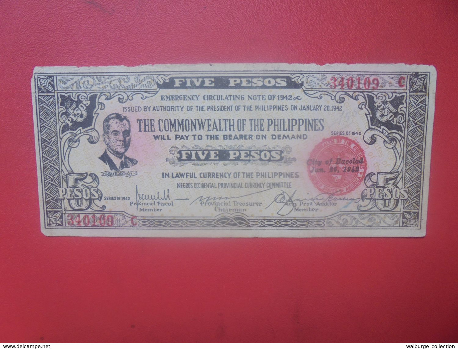 PHILIPPINES 2eme GUERRE-BILLET D'URGENCE 5 PESOS 1942 Circuler (L.10) - Philippines