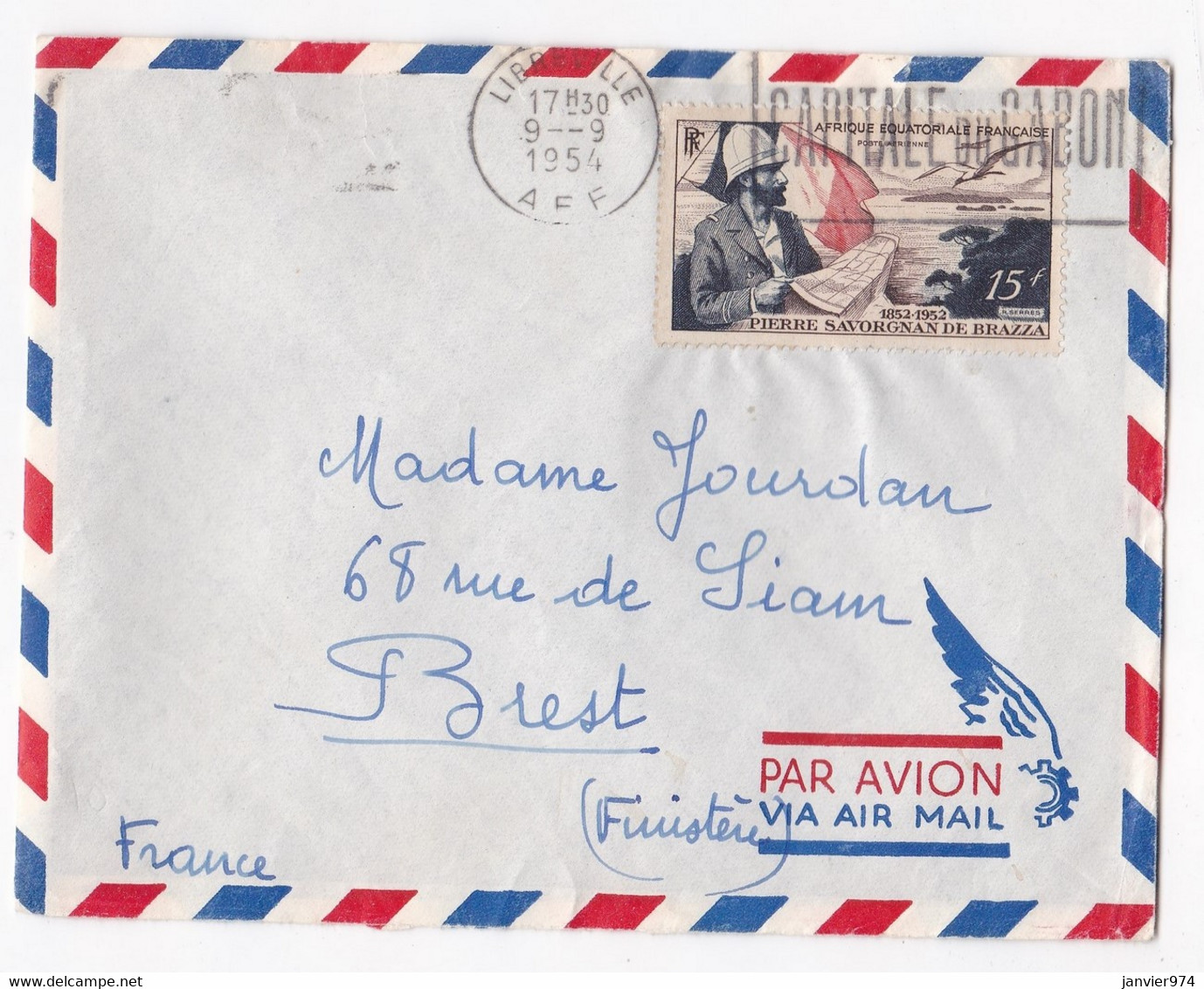Lettre 1954 Libreville A.E.F. Pour Brest Finistère , 1 Timbre - Covers & Documents