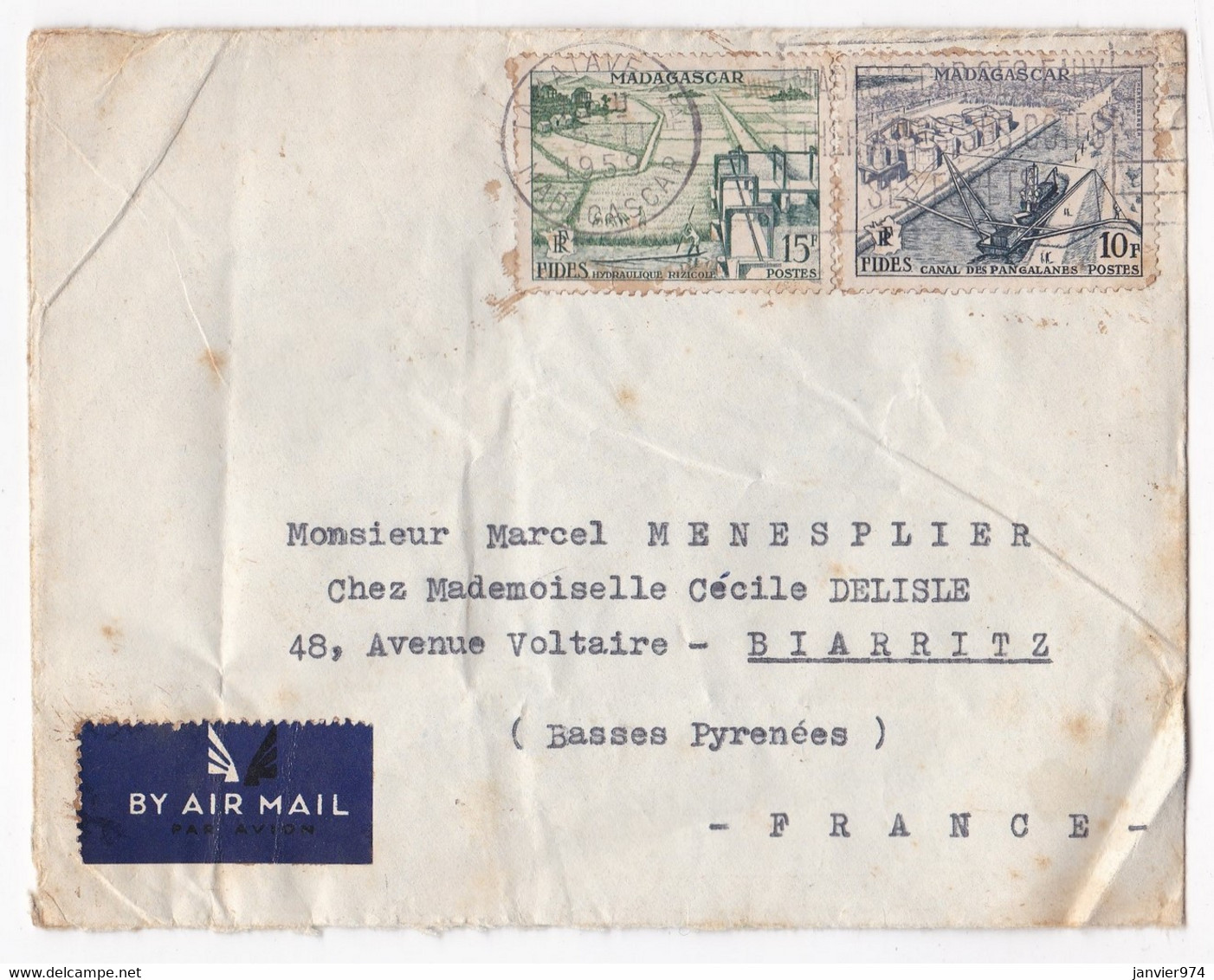 Lettre 1959 Madagascar Tananarive Pour Biarritz Basse Pyrénées, 2 Timbres - Brieven En Documenten