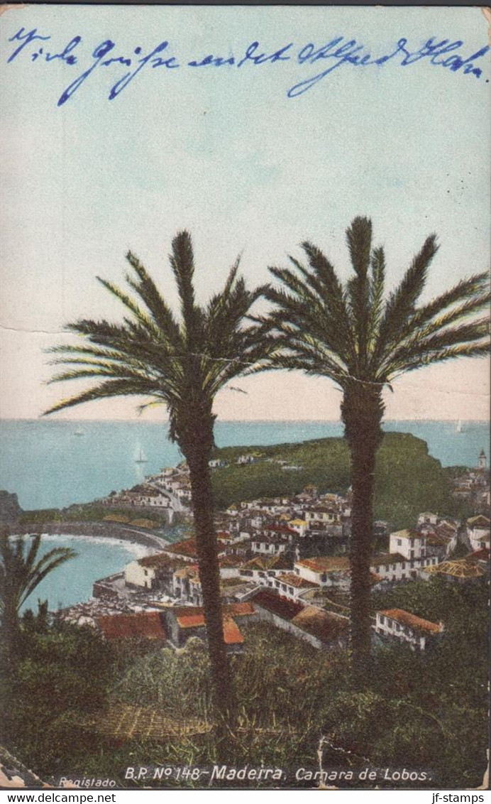 1906. FUNCHAL 10 REIS On Postcard (Madeira, Camara De Lobos - Folds) Cancelled At Arrival WICKAU (SACHSEN)... - JF432486 - Funchal