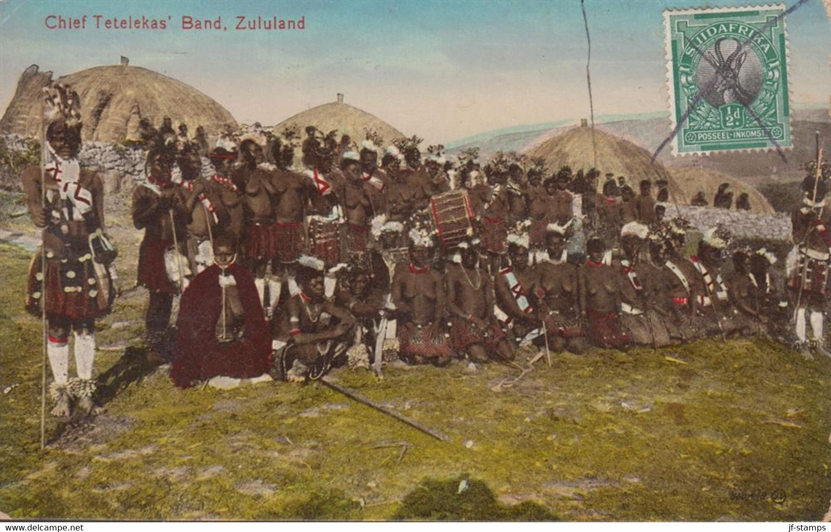 1927. SOUTH AFRICA Postcard Cancelled REIS IN SUID-AFRIKA 1927. Motive: Chief Tetelekas' Band, Zululand.  - JF432526 - Zoulouland (1888-1902)