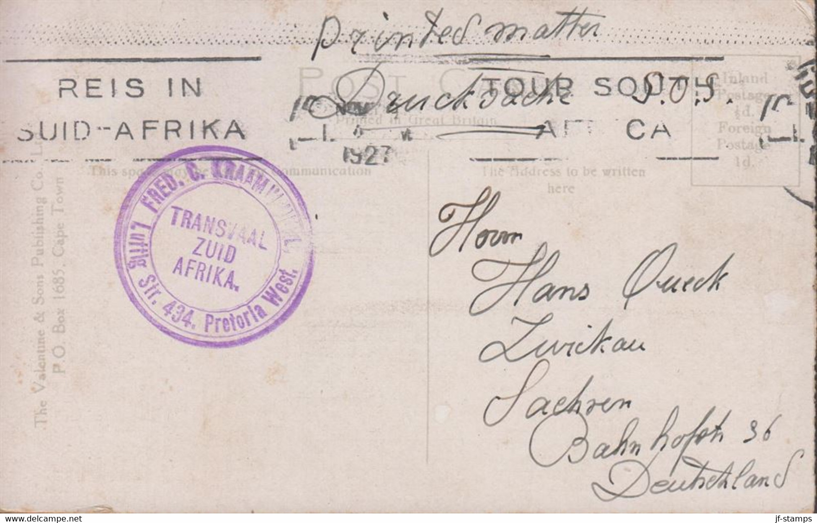 1927. SOUTH AFRICA Postcard Cancelled REIS IN SUID-AFRIKA 1927. Motive: Chief Tetelekas' Band, Zululand.  - JF432526 - Zoulouland (1888-1902)