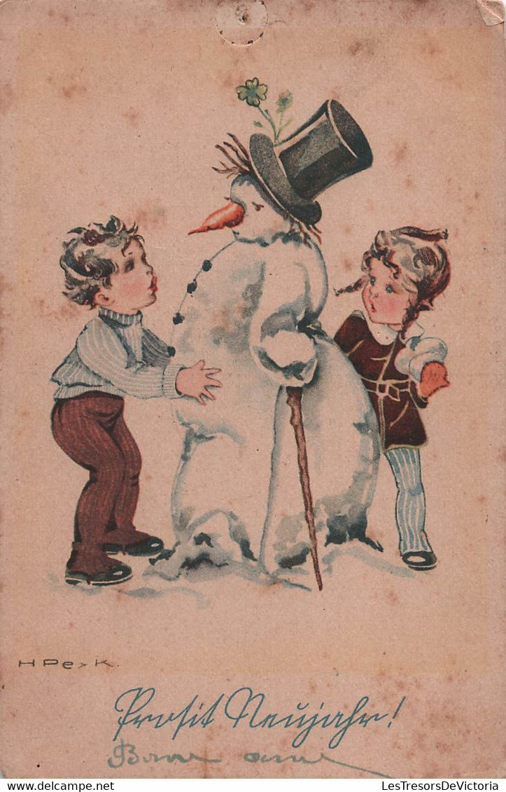 CPA Illustrateur H Peyk - Enfants Construisant Un Bonhomme De Neige - Peyk, Hilla