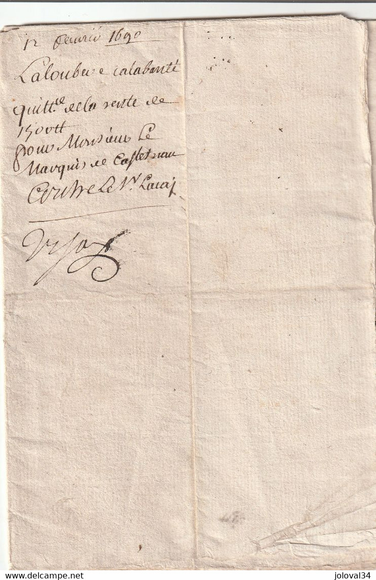 Manuscrit Cachet Généralité FOIX Et BIGORRE 12/2/1690 - Laloubère Calavanté Hautes Pyrénées Vente à Marquis De Castelnau - Algemene Zegels