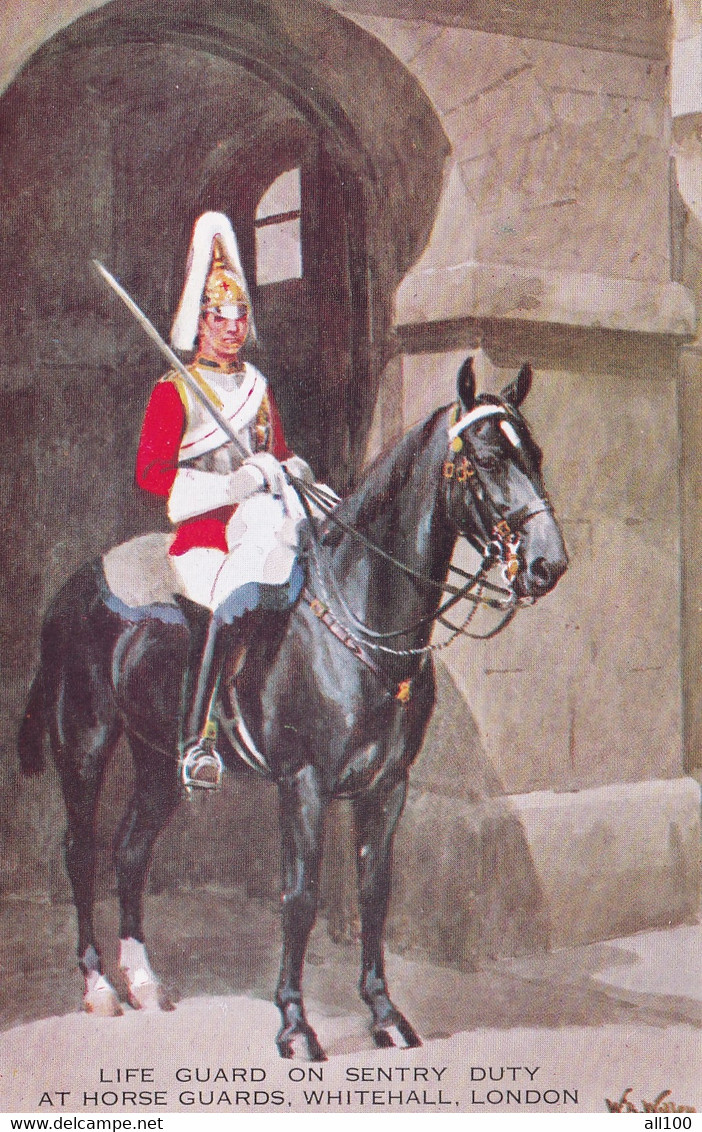 A18280 - LONDON LIFE GUARD ON SENTRY DUTY AT HORSE GUARDS WHITEHALL ILLUSTRATION ROYAL HORSE GUARDS POST CARD UNUSED - Whitehall