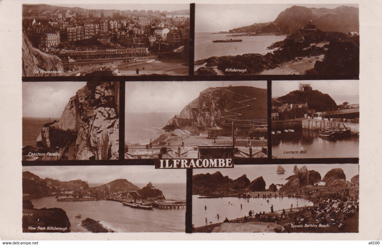 A18327 - ILFRACOMBE THE PROMENADE HILLSBOROUGH CAPSTONE PARADE CAPSTONE HILL POST CARD USED 1926 STAMP SENT TO ZURICH - Ilfracombe