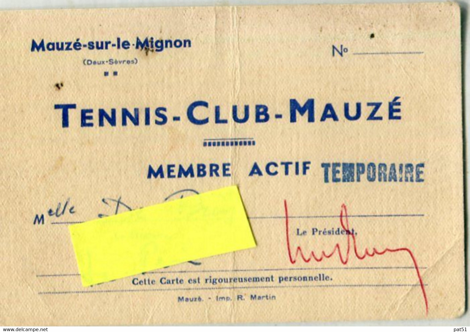 79 - Mauzé Sur Le Mignon : Carte Du Tennis Club - Mauze Sur Le Mignon