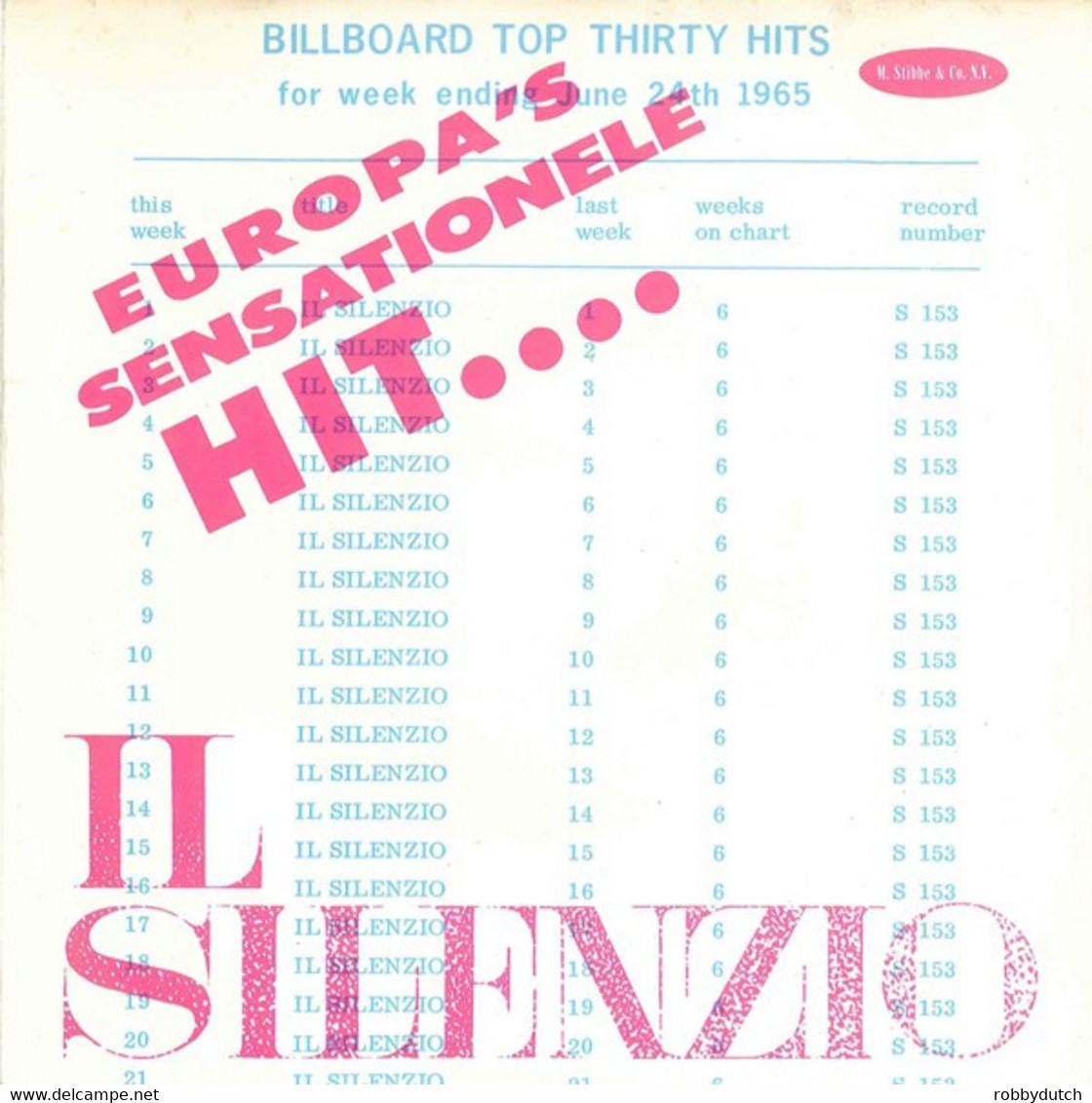 * 7" *   NINI ROSSO - IL SILENZIO (Holland 1965) - Instrumental