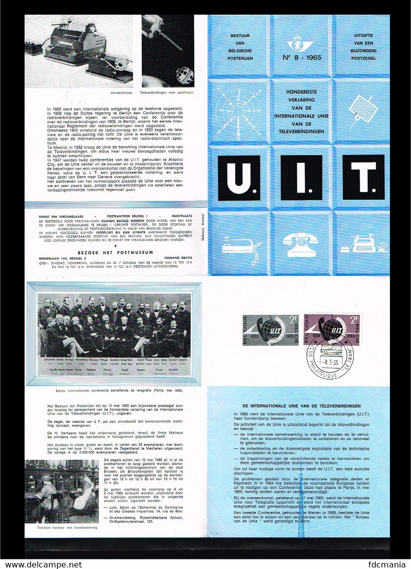 1965 - Belgium FDC Sheet Mi. 1390 - Organizations - UIT/ITU  [D17_059B] - 1961-1970