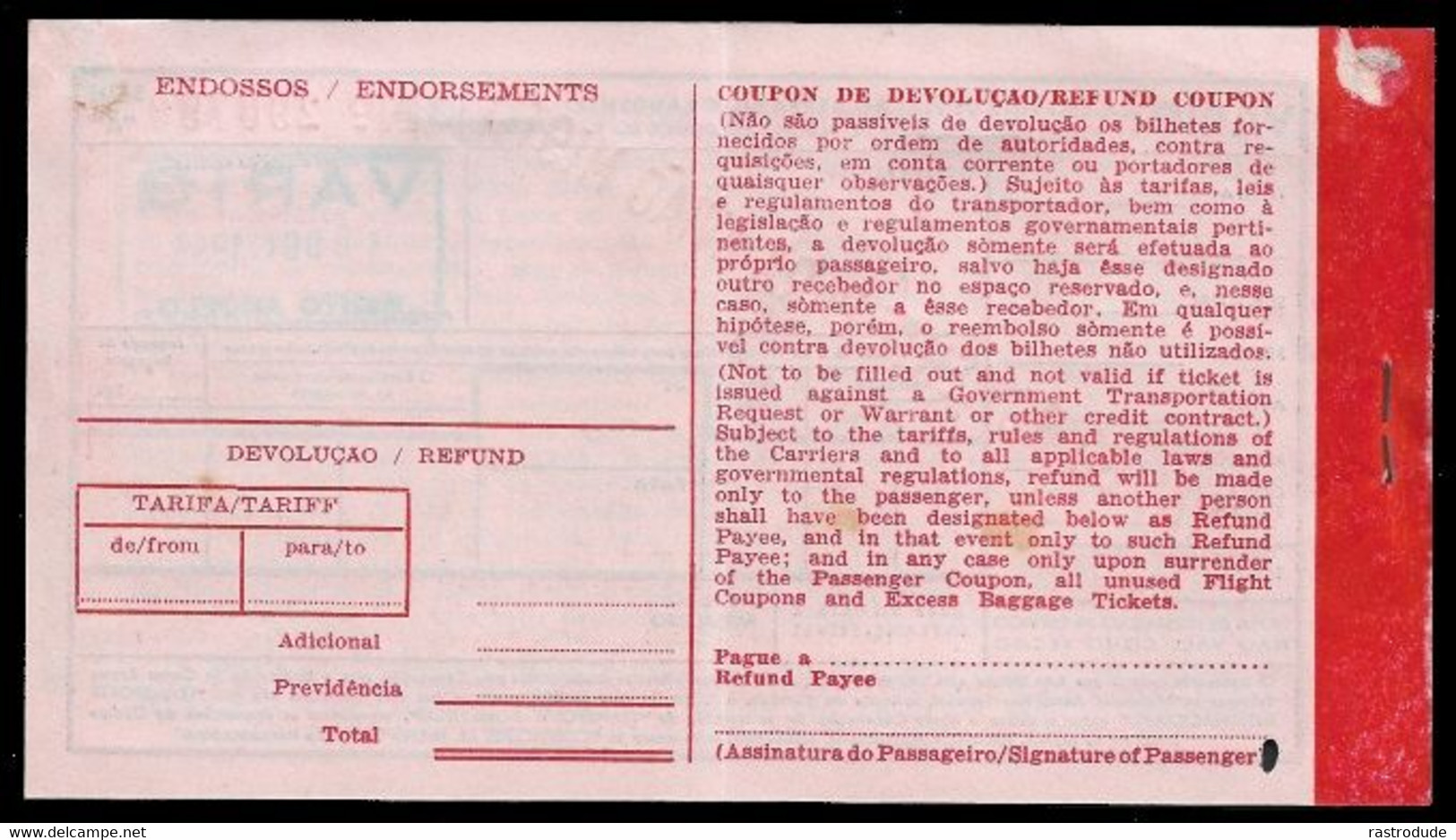 1953. BRASIL BRAZIL -VARIG FLIGHT TICKET BILHETES DE VÔO - RARE - Wereld