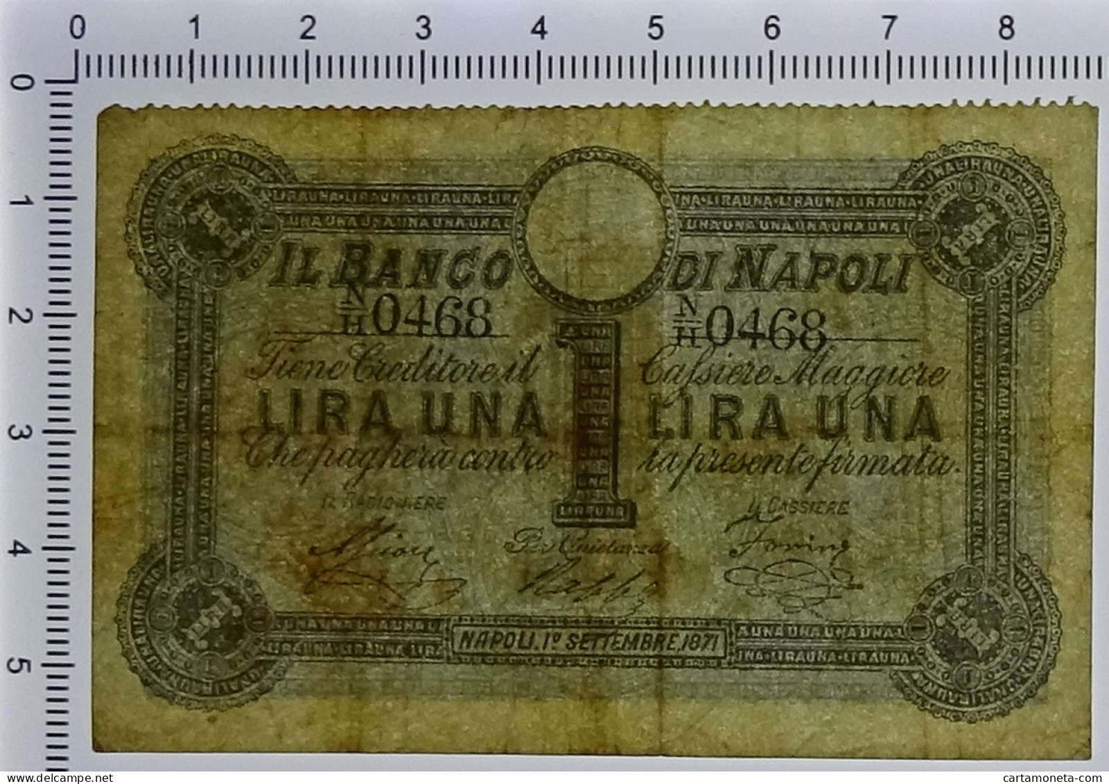 1 LIRA BANCO DI NAPOLI FEDE DI CREDITO 5° TIPO 01/09/1871 BB - Sonstige & Ohne Zuordnung