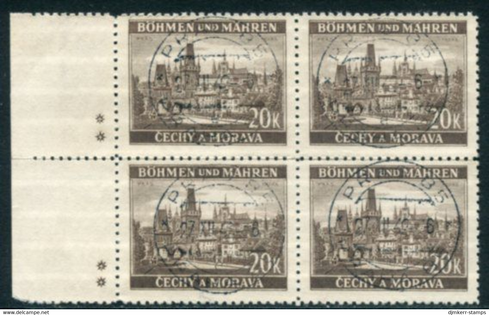 BOHEMIA & MORAVIA 1940 20 K. Marginal Block Of 4 With Two Stars Used.  Michel 61 - Gebruikt