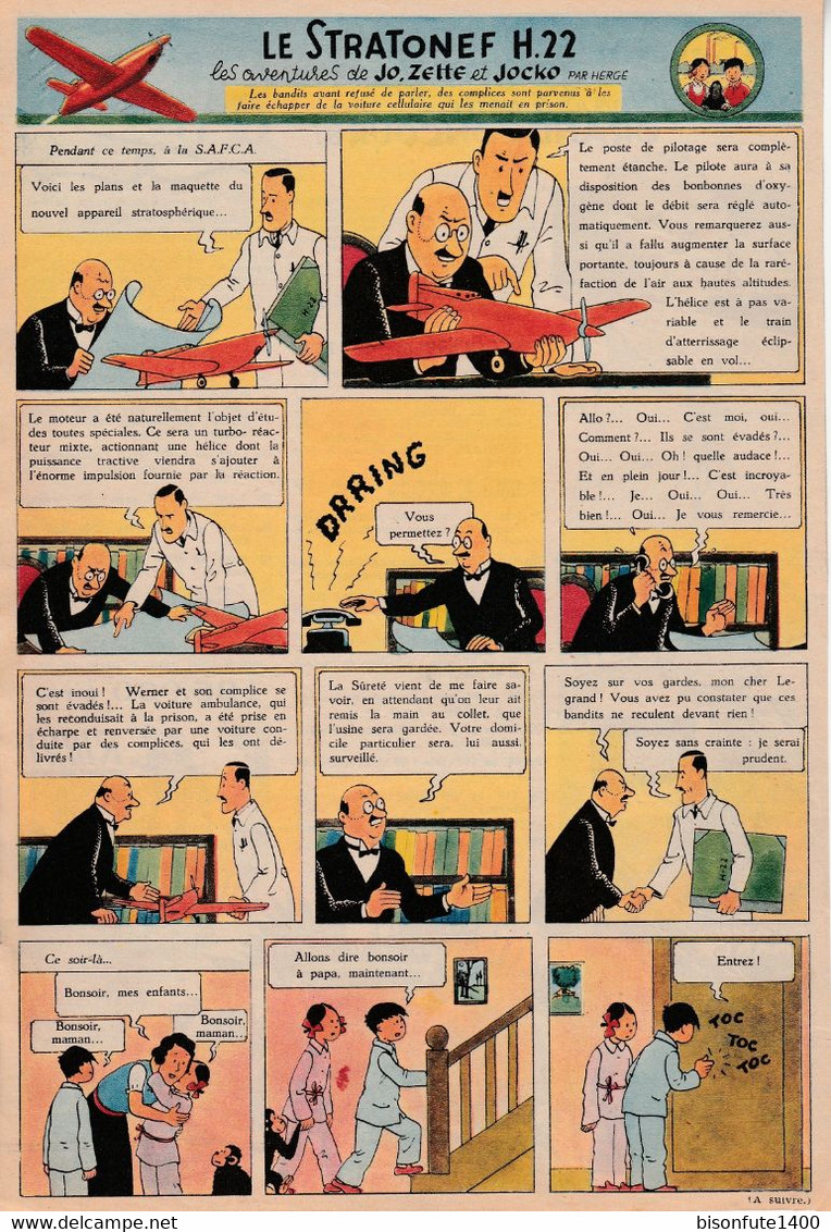 Tintin - Hergé : Jo, Zette Et Jocko "Le Stratonef H.22" Datant De 1947 Avec Bandeau Titre Inédit Dans La BD Actuelle. - Jo, Zette & Jocko