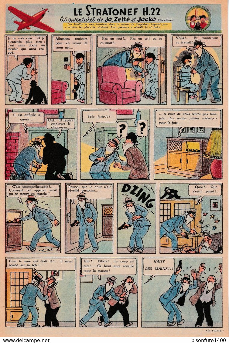 Tintin - Hergé : Jo, Zette Et Jocko "Le Stratonef H.22" Datant De 1947 Avec Bandeau Titre Inédit Dans La BD Actuelle. - Jo, Zette & Jocko