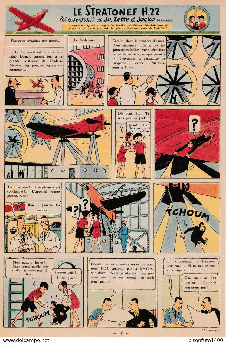 Tintin - Hergé : Jo, Zette Et Jocko "Le Stratonef H.22" Datant De 1947 Avec Bandeau Titre Inédit Dans La BD Actuelle. - Jo, Zette & Jocko