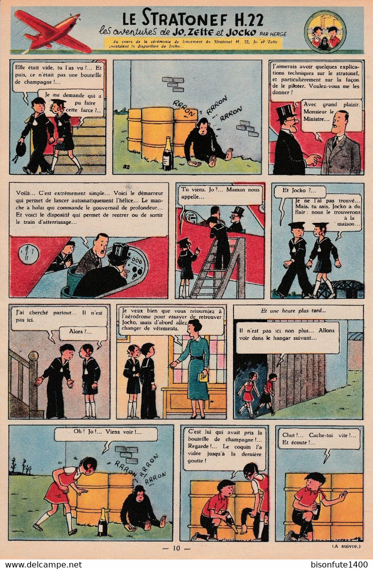 Tintin - Hergé : Jo, Zette Et Jocko "Le Stratonef H.22" Datant De 1947 Avec Bandeau Titre Inédit Dans La BD Actuelle. - Jo, Zette & Jocko