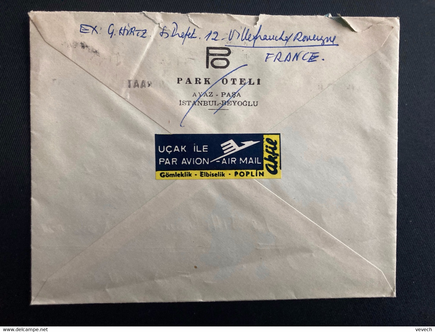 LETTRE Par Avion Pour FRANCE TP 60 K + 10 K + 60 K OBL.MEC.27 XII 1965 BEYOGLU + PARK OTELI - Lettres & Documents