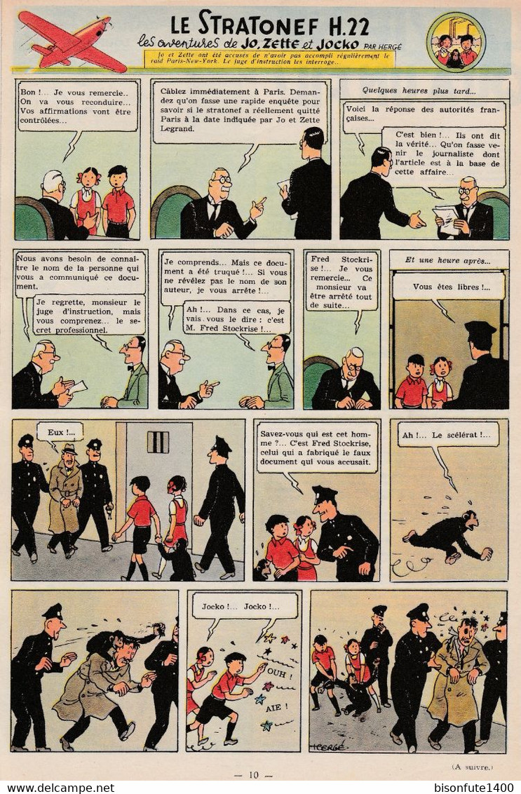 Tintin - Hergé : Jo, Zette Et Jocko "Le Stratonef H.22" Datant De 1947 Avec Bandeau Titre Inédit Dans La BD Actuelle. - Jo, Zette & Jocko