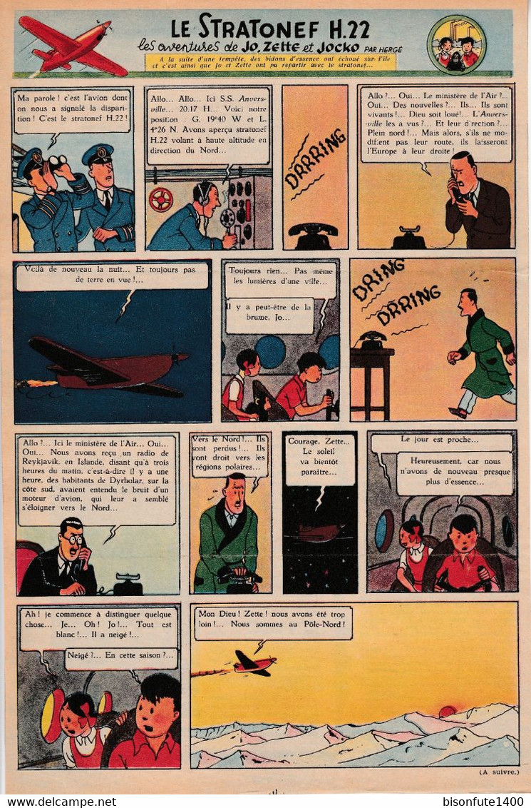 Tintin - Hergé : Jo, Zette Et Jocko "Le Stratonef H.22" Datant De 1947 Avec Bandeau Titre Inédit Dans La BD Actuelle. - Jo, Zette & Jocko