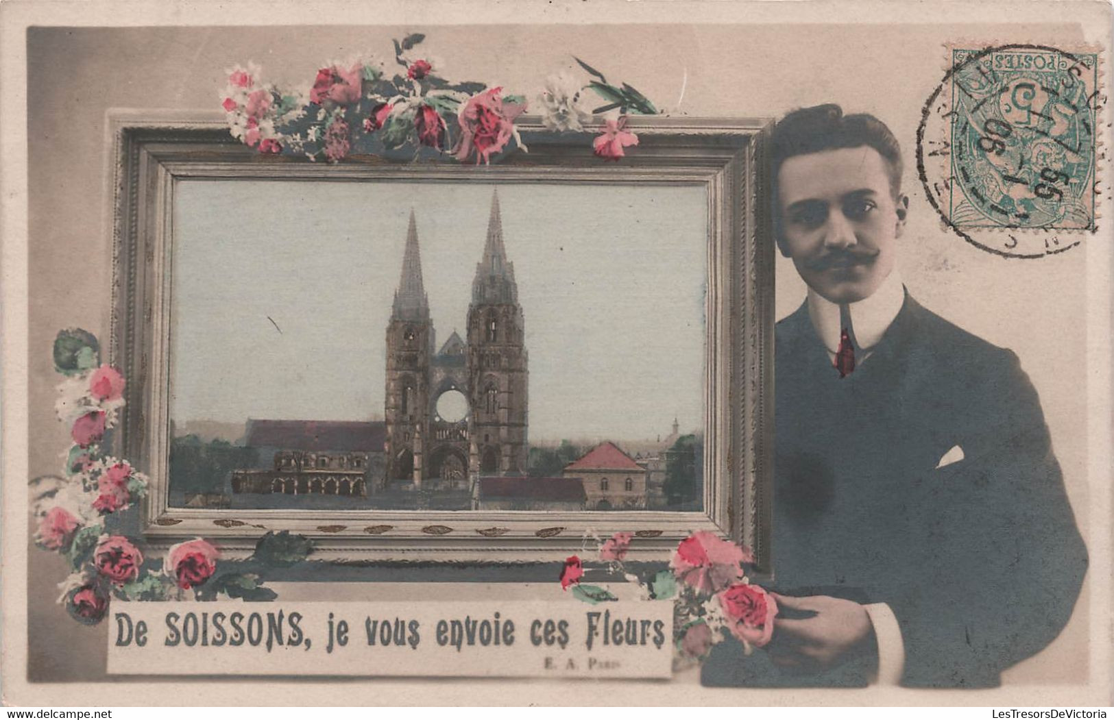 CPA De Soissons Je Vous Envoie Ces Fleurs - Carte Fantaisie Et Vue Circulée En 1906 - Soissons