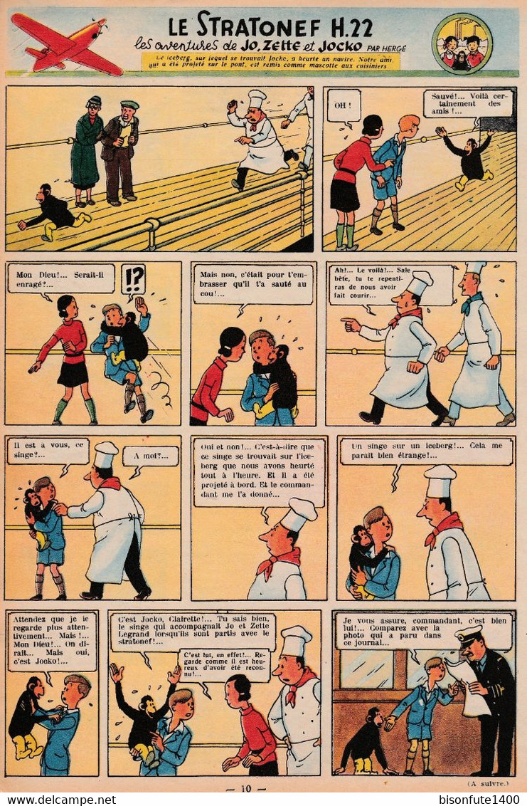 Tintin - Hergé : Jo, Zette Et Jocko "Le Stratonef H.22" Datant De 1947 Avec Bandeau Titre Inédit Dans La BD Actuelle. - Jo, Zette & Jocko