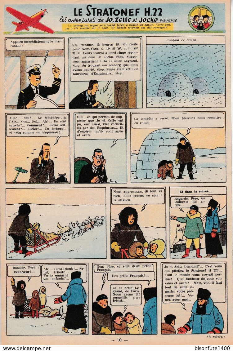 Tintin - Hergé : Jo, Zette Et Jocko "Le Stratonef H.22" Datant De 1947 Avec Bandeau Titre Inédit Dans La BD Actuelle. - Jo, Zette & Jocko