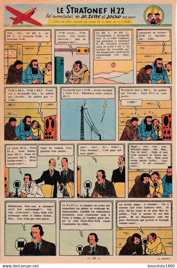 Tintin - Hergé : Jo, Zette Et Jocko "Le Stratonef H.22" Datant De 1947 Avec Bandeau Titre Inédit Dans La BD Actuelle. - Jo, Zette & Jocko