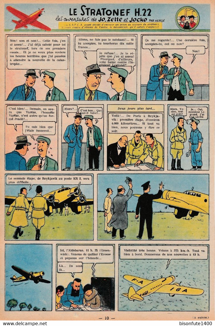 Tintin - Hergé : Jo, Zette Et Jocko "Le Stratonef H.22" Datant De 1947 Avec Bandeau Titre Inédit Dans La BD Actuelle. - Jo, Zette & Jocko