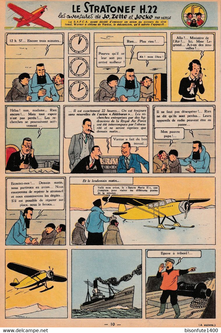 Tintin - Hergé : Jo, Zette Et Jocko "Le Stratonef H.22" Datant De 1947 Avec Bandeau Titre Inédit Dans La BD Actuelle. - Jo, Zette & Jocko