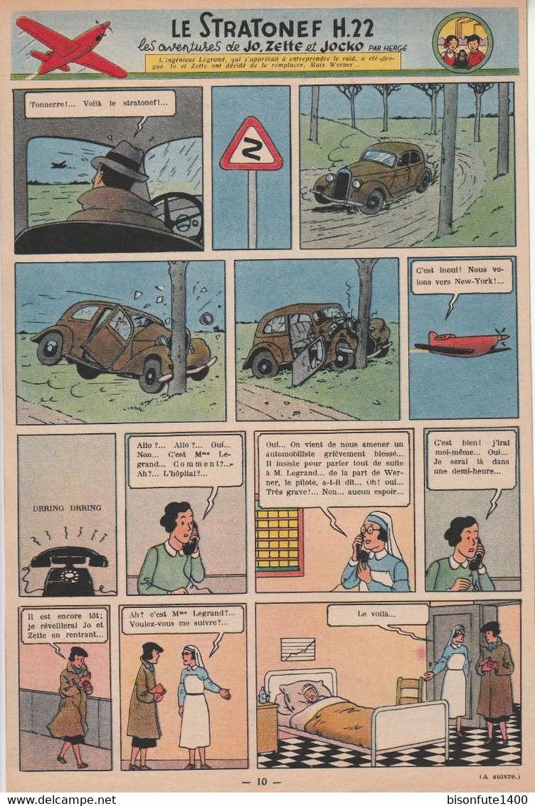 Tintin - Hergé : Jo, Zette Et Jocko "Le Stratonef H.22" Datant De 1947 Avec Bandeau Titre Inédit Dans La BD Actuelle. - Jo, Zette & Jocko