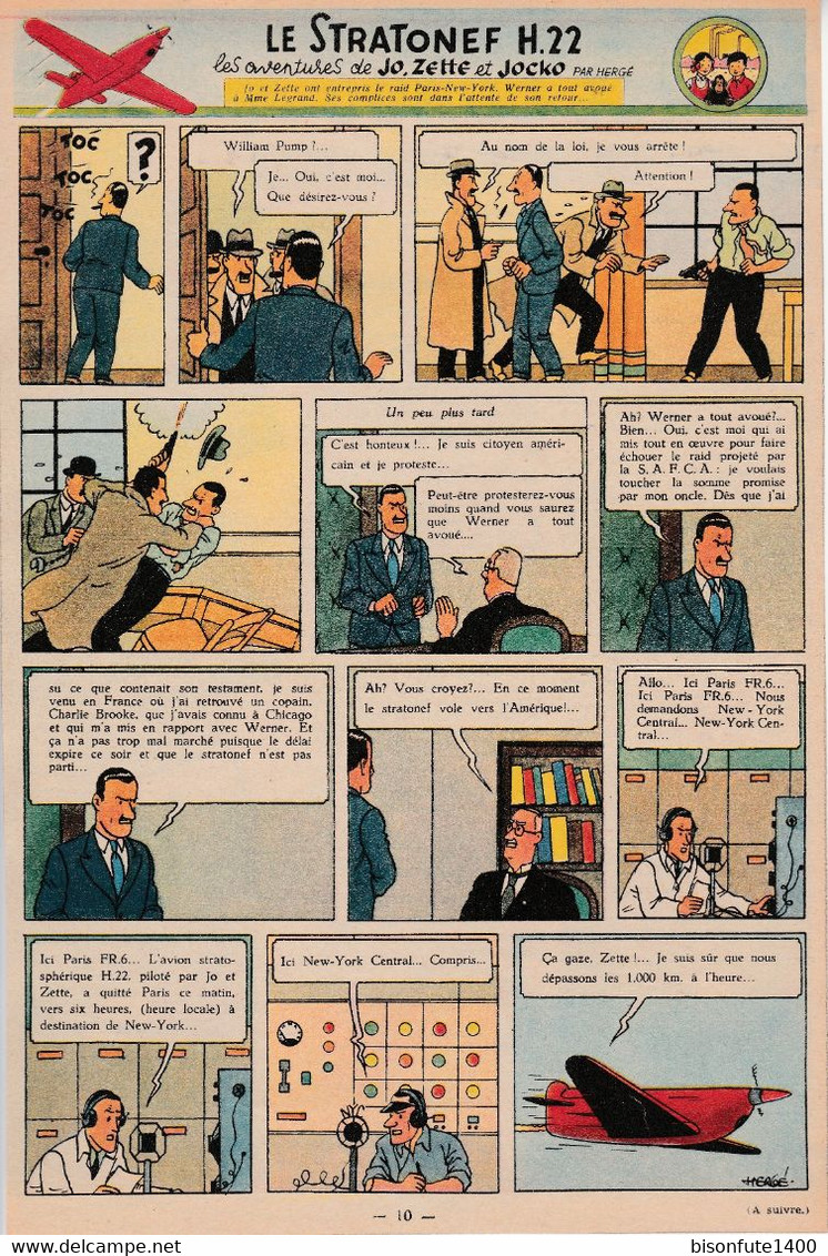 Tintin - Hergé : Jo, Zette Et Jocko "Le Stratonef H.22" Datant De 1947 Avec Bandeau Titre Inédit Dans La BD Actuelle. - Jo, Zette & Jocko