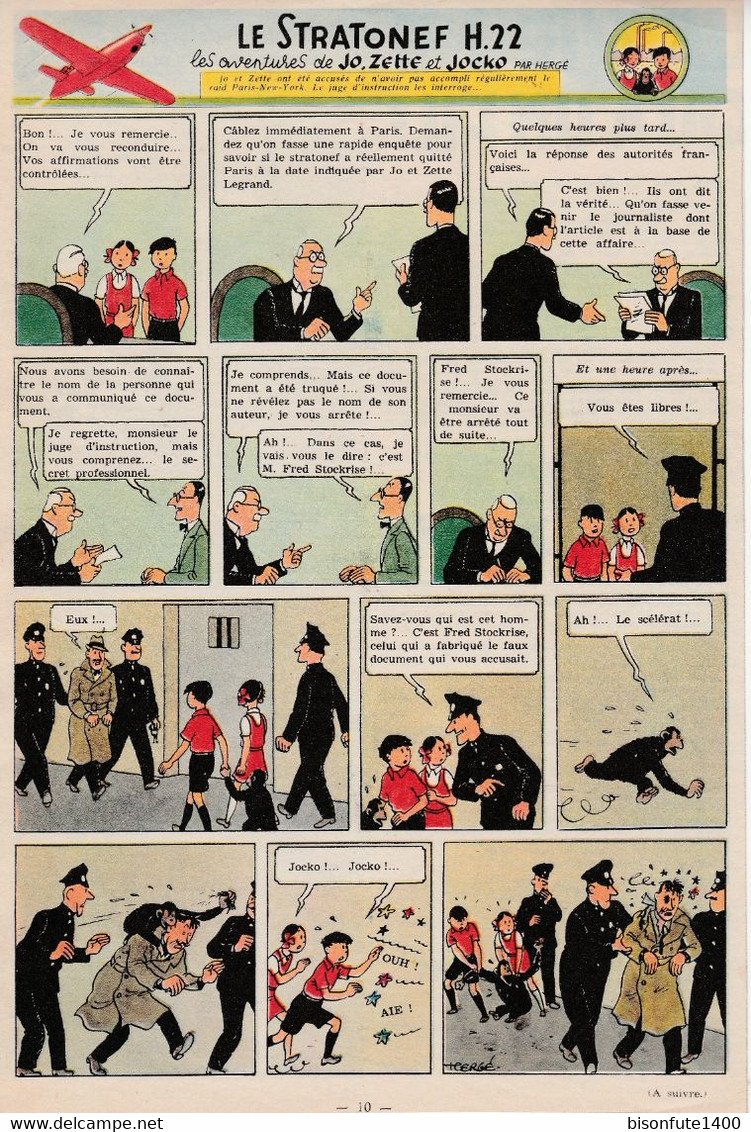 Tintin - Hergé : Jo, Zette Et Jocko "Le Stratonef H.22" Datant De 1947 Avec Bandeau Titre Inédit Dans La BD Actuelle. - Jo, Zette & Jocko