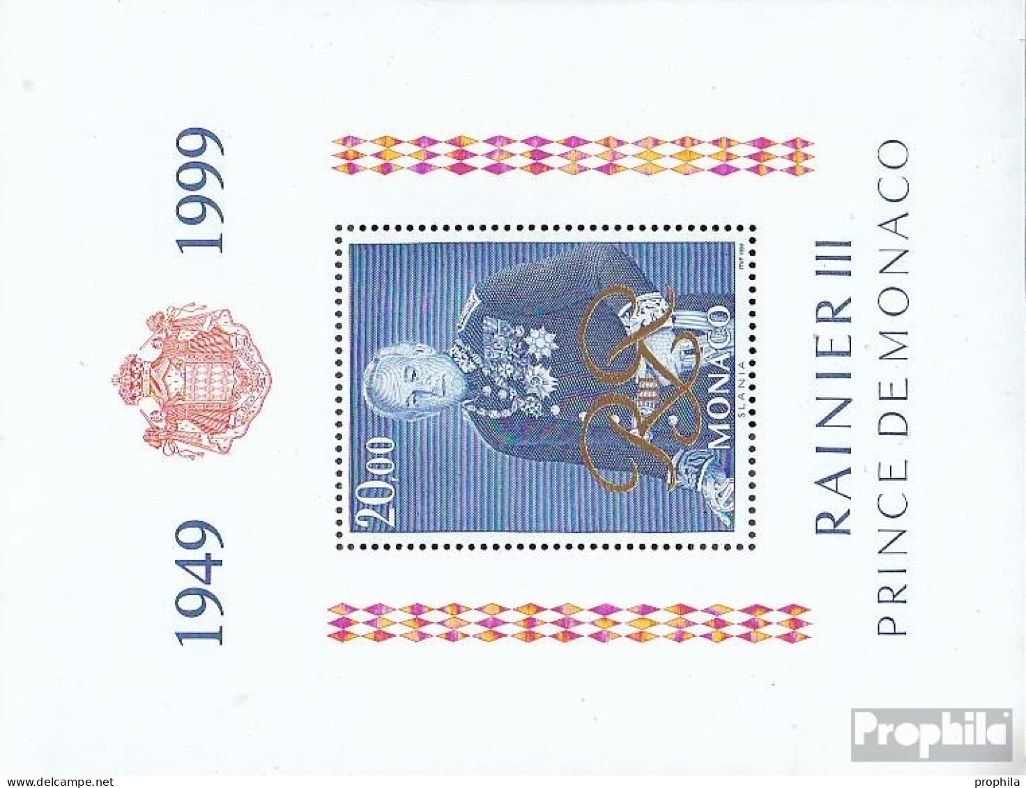 Monaco Block77 (kompl.Ausg.) Postfrisch 1999 Regentschaft Fürst Rainier III. - Neufs