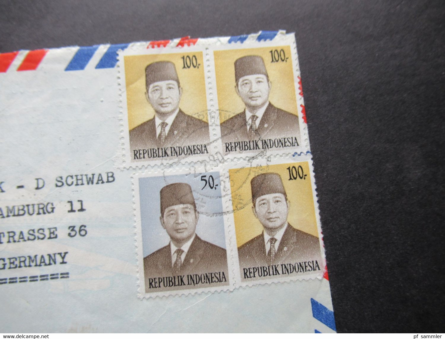 Indonesien 1980 By Air Mail Expres Pinang - Hamburg über Frankfurt Flughafen Rückseitig Weitere Stempel - Indonesien