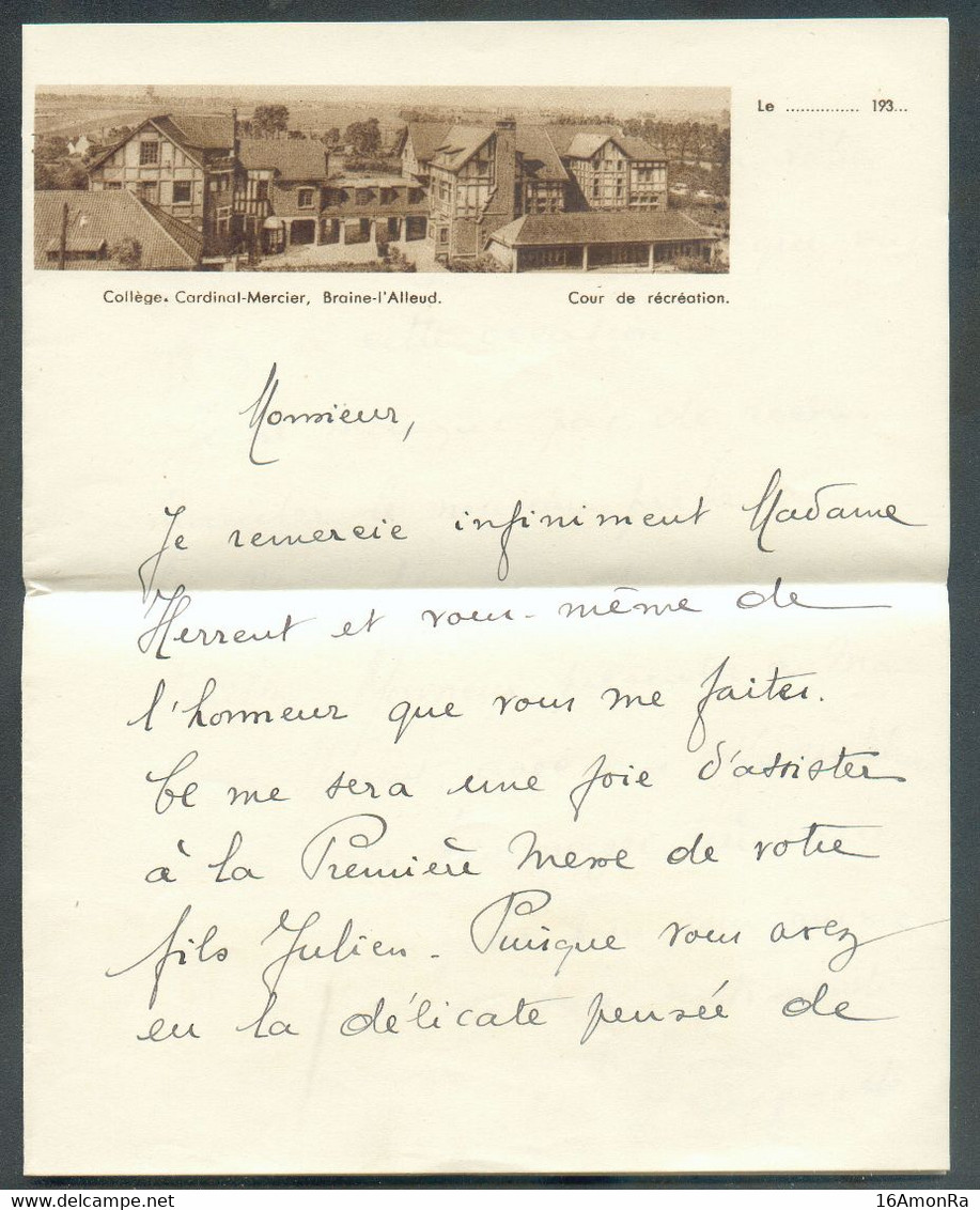 35c. Cérès (x2) Obl. Sc BRAINE-l'ALLEUD Sur Enveloppe Avec Contenu (du Collège Cardinal MERCIER - Vue De La Cour De Récr - 1932 Ceres En Mercurius