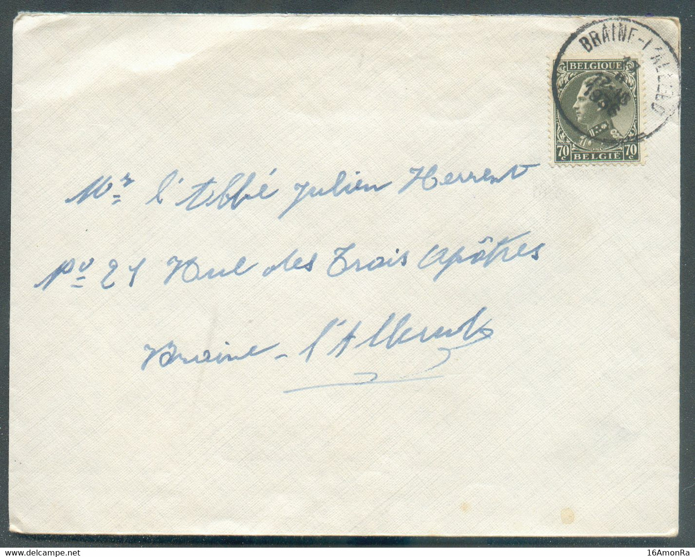 70c. LEOPOLD III Obl. Sc BRAINE-l'ALLEUD Sur Enveloppe Du 17-II-1936 Vers L'Abbé J. Herent - 20088 - 1934-1935 Leopoldo III