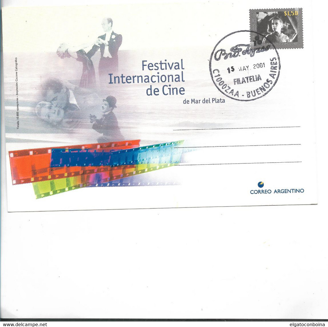 ARGENTINA 2001 INTERNATIONAL FESTIVAL OF CINEMA MAR DEL PLATA FIRST DAY CARD - Gebruikt