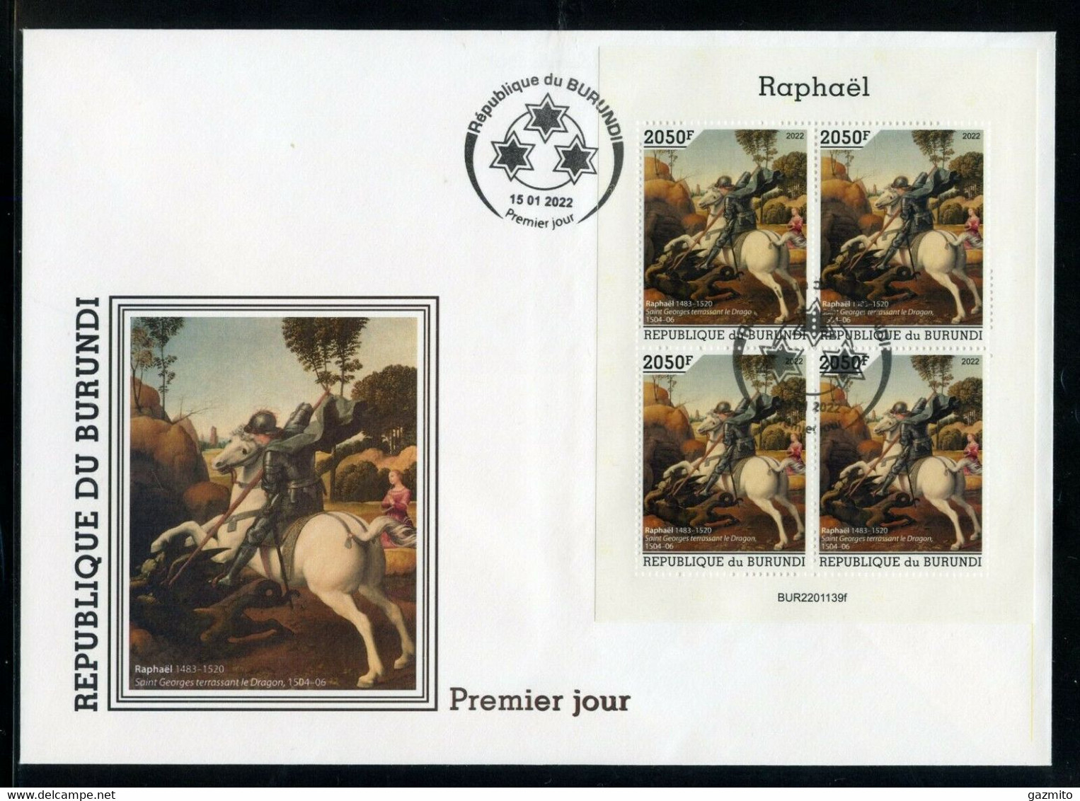 Burundi 2022, Art, Raphael V, Horse, 4val In BF In FDC - FDC