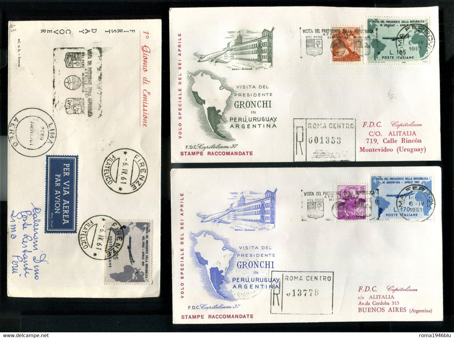 REPUBBLICA 1961 FDC CAPITOLIUM  VIAGGIO GRONCHI 3 BUSTE VIAGGIATE - 1961-70: Storia Postale