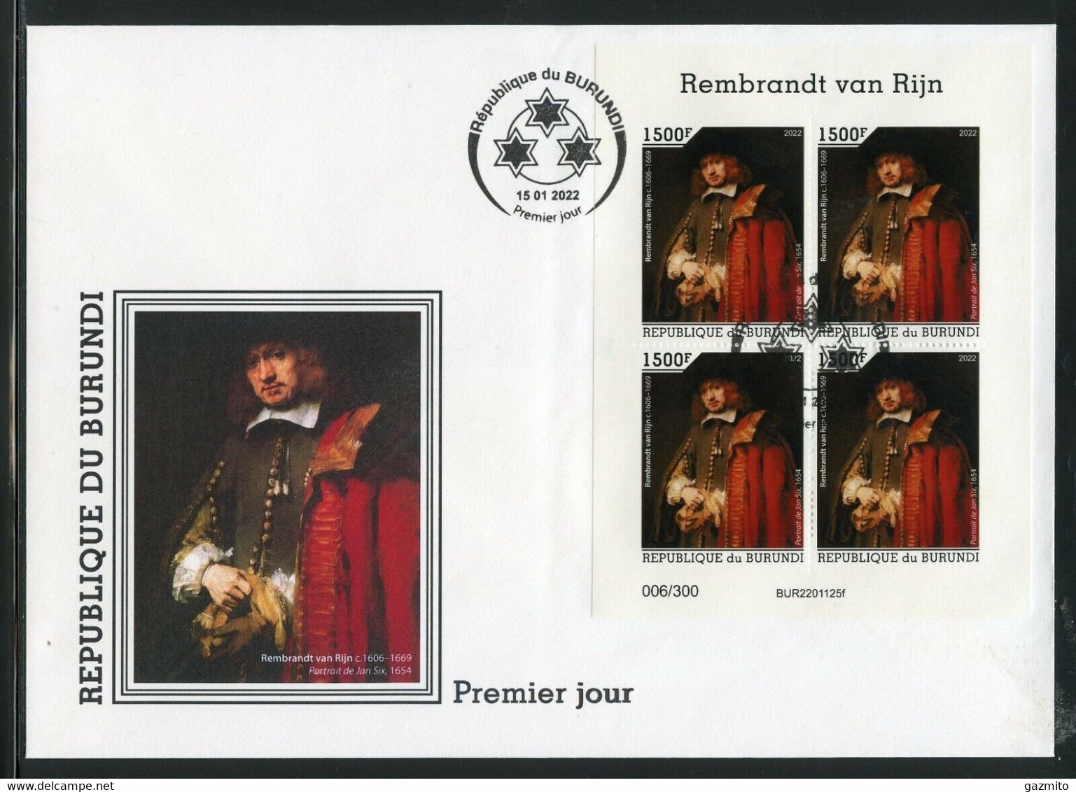 Burundi 2022, Art, Rembrandt III, BF In FDC - FDC