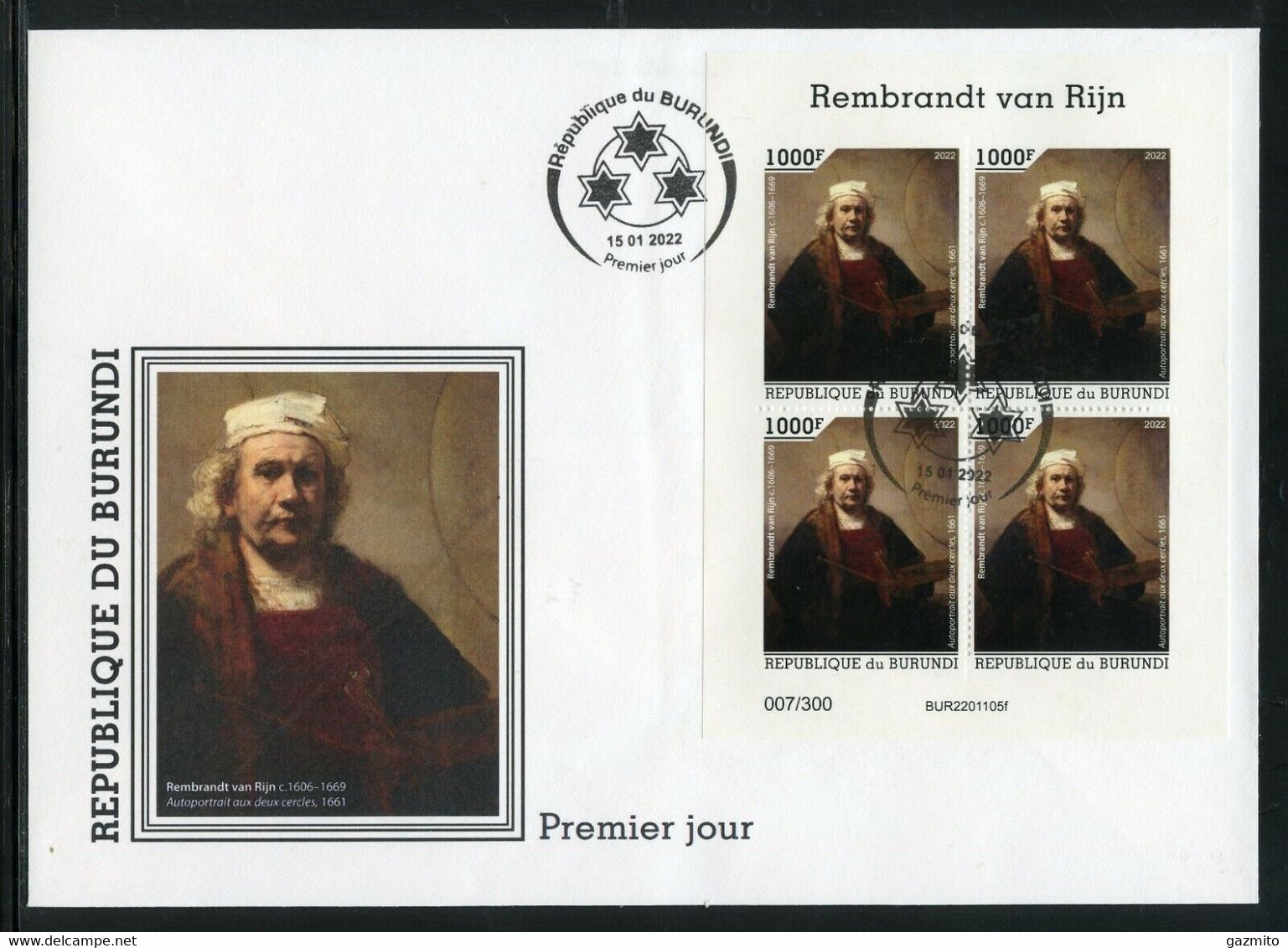 Burundi 2022, Art, Rembrandt, BF In FDC - FDC