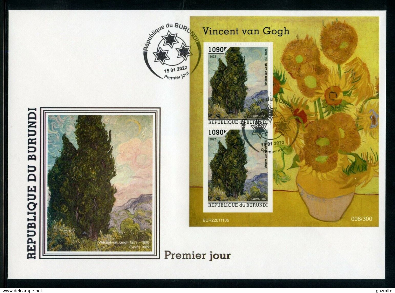 Burundi 2022, Art, Van Gogh III, 2val In BF In FDC - FDC