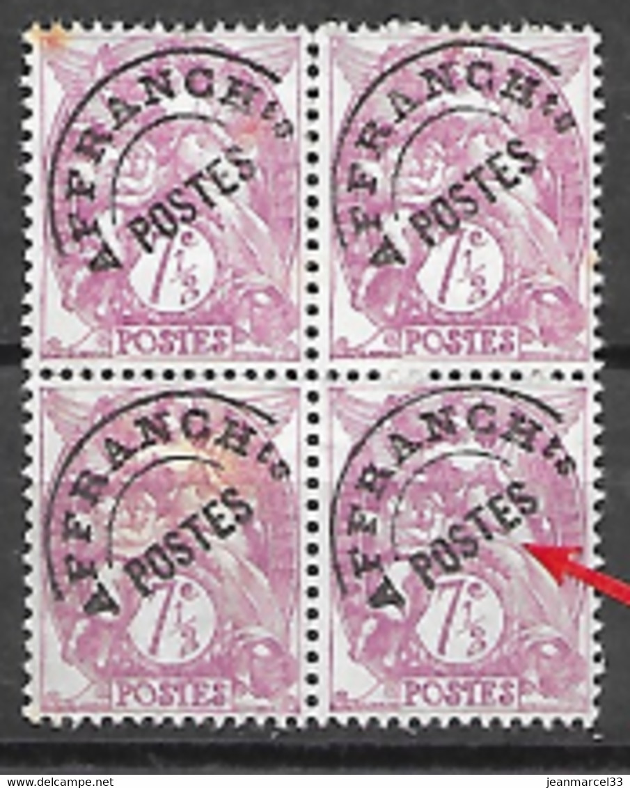 France  Bloc De 4 Timbres Préoblitéré N° 42b Sans Gomme Variété - Oblitérés