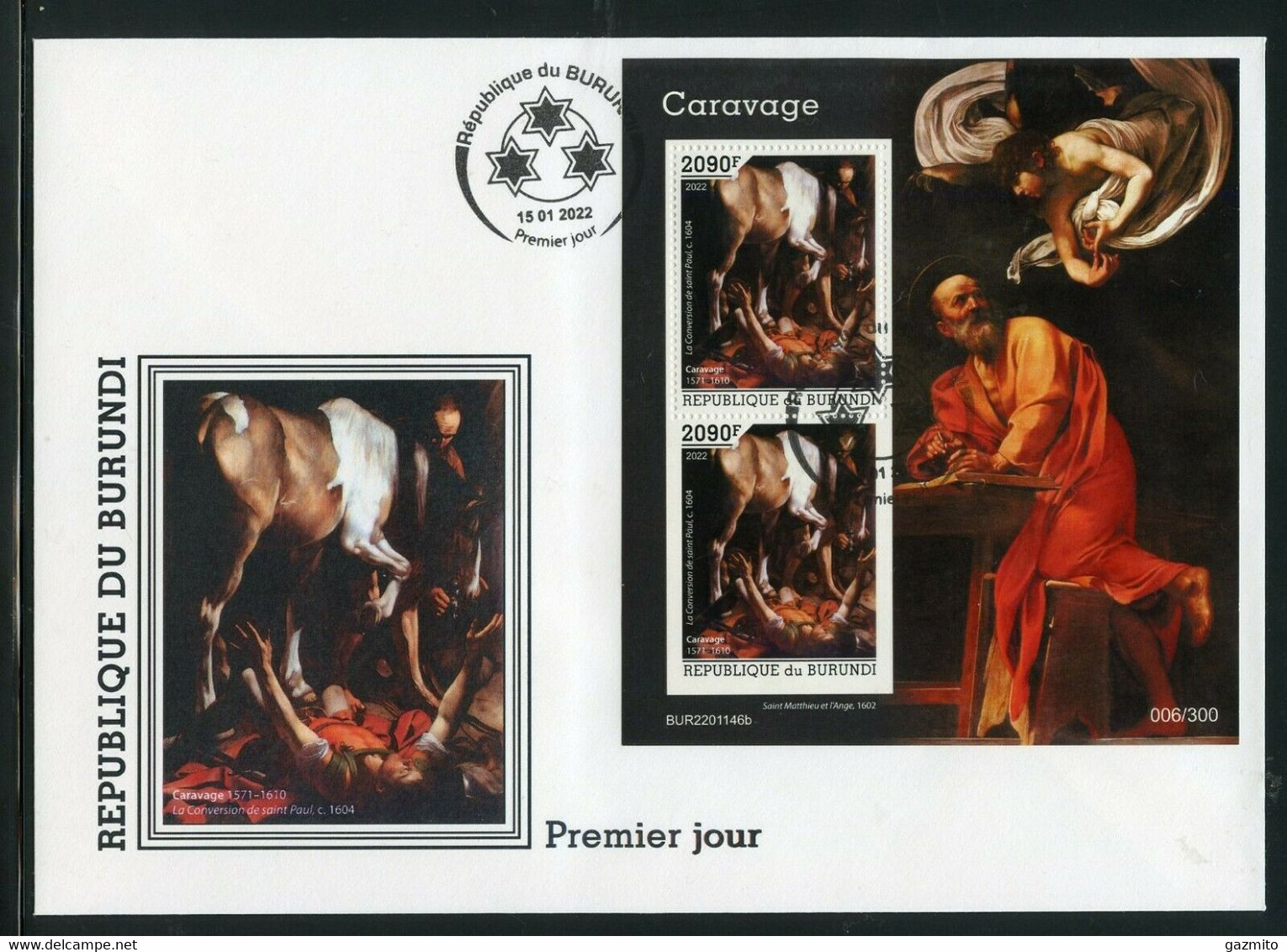 Burundi 2022, Art, Caravaggio, Horse, 2val In BF In FDC - Paintings