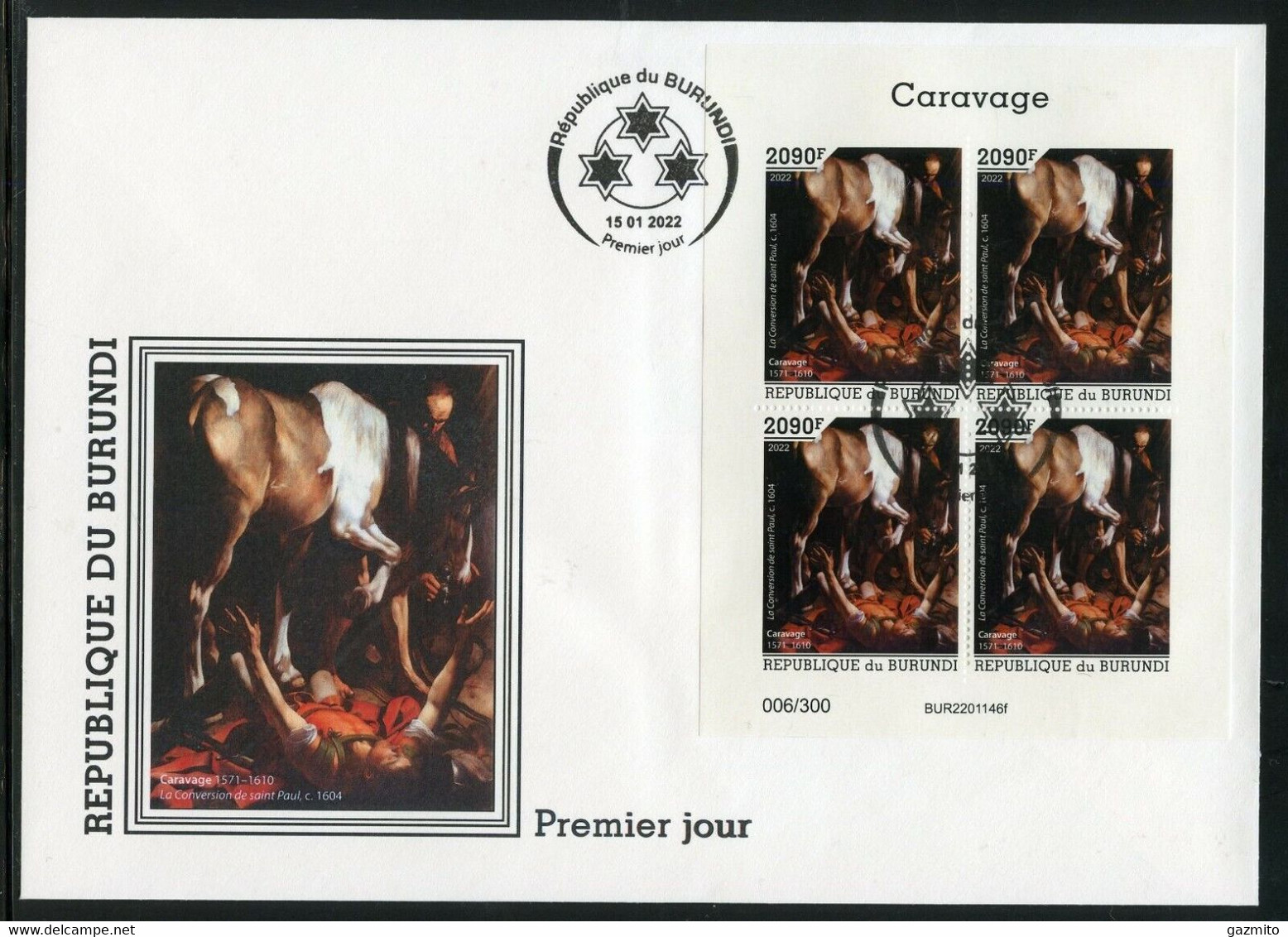 Burundi 2022, Art, Caravaggio, Horse, BF In FDC - FDC