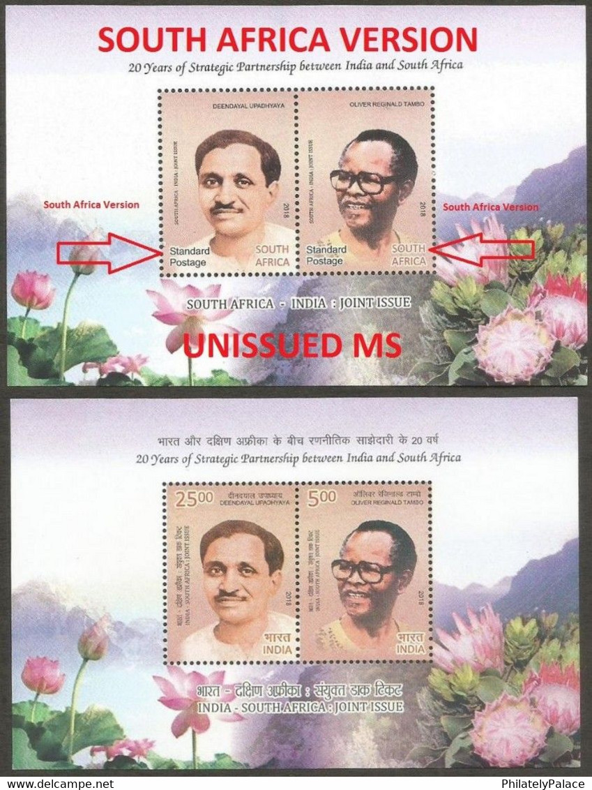 South Africa 2018 Joint Issue With India UNISSUED MS MNH, Deendayal, Oliver Tambo (**) Inde Indien VERY RARE 1 SET ONLY - Nuevos
